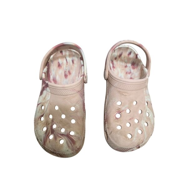 Crocs Girls Classic Clog Sandals Pink Beige Tie-Dye Slip-On Lightweight Water-Re - Picture 1 of 9